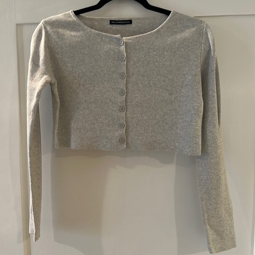 Brandy Melville Super Cute Button Down Crop Light Gray Cardigan